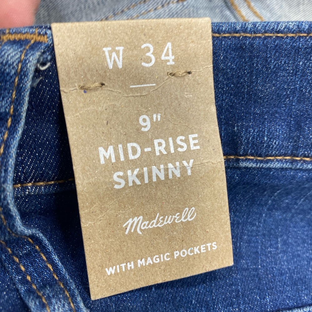 NWT Madewell Women's Skinny Jeans in Dark Blue Denim Size 34W - Picture 5 of 7